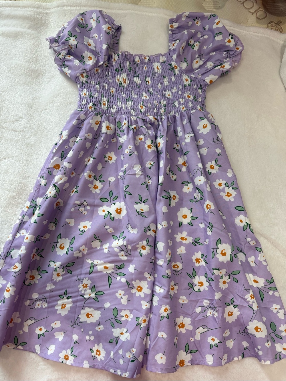 Kids Girls Lavender Floral Puff-Sleeve Dress 7